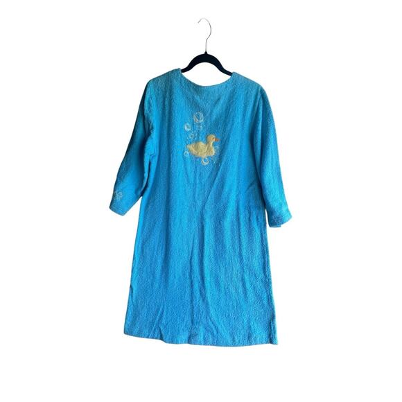 Quacker Factory Zip-Front Bright Blue Chenille Robe Rubber Duckies Size XS - Picture 11 of 16